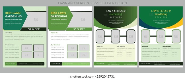 Lawn Garden Flyer Template. Business Flyer poster pamphlet brochure cover design layout, A4 size leaflet, grass, equipment, gardener, care, grass, clean, cutting, agriculture, plantation eps 10.