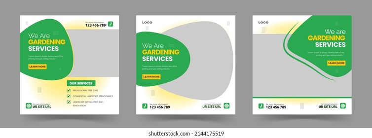 lawn garden or landscaping care service social media post template or square banners for web