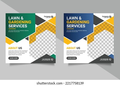 Lawn garden or landscaping service social media post and web banner template design concept