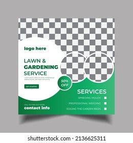 Lawn Garden Or Landscaping Social Media Post Template,  Mowing Poster, Grass, Cover, Web Banner Template