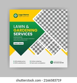 Lawn  Garden Service Social Media Post Banner Template, Plantation And Lawn Mowing, And Gardening Services Banner.