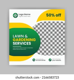 Lawn  Garden Service Social Media Post Banner Template, Plantation And Lawn Mowing, And Gardening Services Banner.