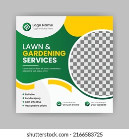 Lawn  Garden Service Social Media Post Banner Template, Plantation And Lawn Mowing, And Gardening Services Banner.