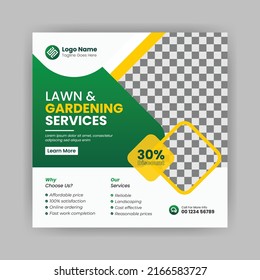 Lawn  Garden Service Social Media Post Banner Template, Plantation And Lawn Mowing, And Gardening Services Banner.