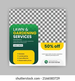 Lawn  Garden Service Social Media Post Banner Template, Plantation And Lawn Mowing, And Gardening Services Banner.