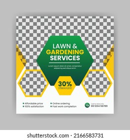 Lawn  Garden Service Social Media Post Banner Template, Plantation And Lawn Mowing, And Gardening Services Banner.