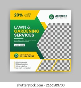 Lawn  Garden Service Social Media Post Banner Template, Plantation And Lawn Mowing, And Gardening Services Banner.