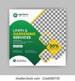 Lawn  Garden Service Social Media Post Banner Template, Plantation And Lawn Mowing, And Gardening Services Banner.