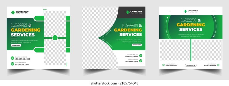 Lawn Garden Service social media post banner design template with green color, Plantation and lawn mowing, and gardening services banner design. Lawn Garden Service banner.