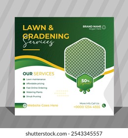 Lawn garden service social media post and web banner template