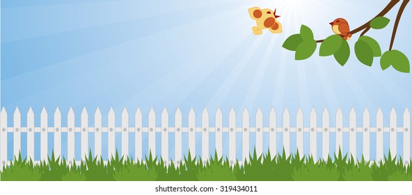 lawn in the garden and white picket fence