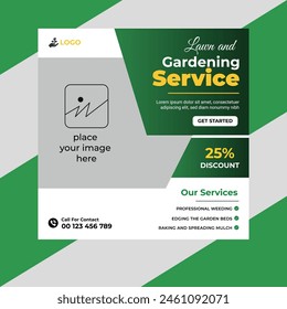 Lawn and gardening maintenance social media post banner template