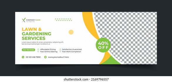 Lawn gardening service facebook horizontal banner and web banner template