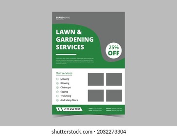 Lawn And Gardening Service Flyer Design Template. Tree And Gardening Service Poster Leaflet Design. Lawnmower Flyer Template
