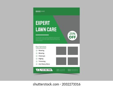Lawn and gardening service flyer design template. Tree and gardening service poster leaflet design. lawnmower flyer template