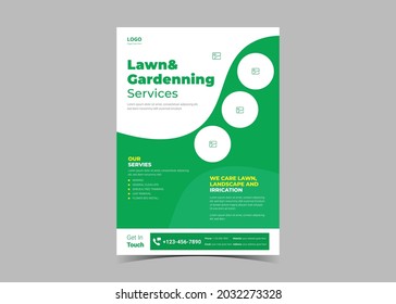 Lawn And Gardening Service Flyer Design Template. Tree And Gardening Service Poster Leaflet Design. Lawnmower Flyer Template