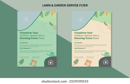 Lawn and gardening service flyer design template. Tree and gardening service poster leaflet design. lawnmower flyer template