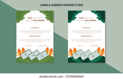 Lawn and gardening service flyer design template. Tree and gardening service poster leaflet design. lawnmower flyer template