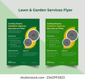 Lawn and gardening service flyer design template. Tree and gardening service poster leaflet design. lawnmower flyer template Agricultural and farming services social media post lawn gardening or web 