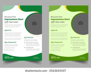 Lawn and gardening service flyer design template. Tree and gardening service poster leaflet design. lawnmower flyer template Agricultural and farming services social media post lawn gardening design