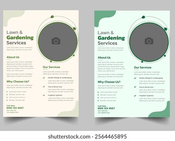 Lawn and gardening service flyer design template. Tree and gardening service poster leaflet design. lawnmower flyer template Agricultural leaflet template, landscaping service, lawn, mag, mower