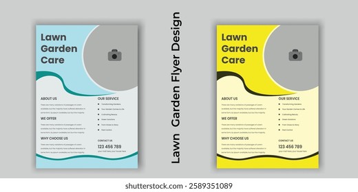 Lawn and gardening service flyer design template.Landscape Gardening Services Lawn flyer , lawn care maintenance design vector layout, poster, leaflet with green gradient back, A4 size leaflet 