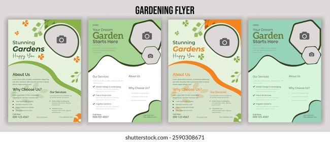 Lawn and gardening service flyer design template. Tree and gardening service poster leaflet design. lawnmower flyer template Agricultural and farming services social media post lawn gardening design
