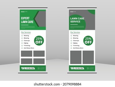 Lawn and gardening service Roll up Banner Design, Tree and gardening service poster leaflet Roll up leaflet template. lawnmower flyer poster DL Flyer, Trend Business Roll Up Banner Design