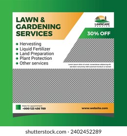 Lawn or gardening service social media post and web banner template