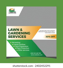 Lawn or gardening service social media post and web banner template