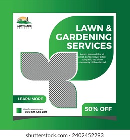 Lawn or gardening service social media post and web banner template