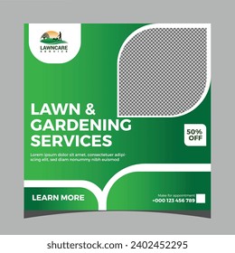 Lawn or gardening service social media post and web banner template