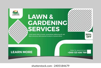 Lawn or gardening service social media post and web banner template