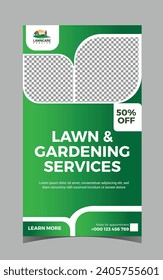 Lawn or gardening service social media post and story design template, story design