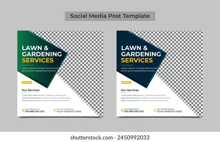 Lawn or gardening service social media post and web banner template. Mowing poster, leaflet, poster design. vector illustration..eps
