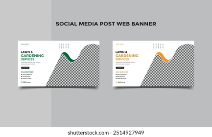 Lawn and Gardening service social media post web banner template.