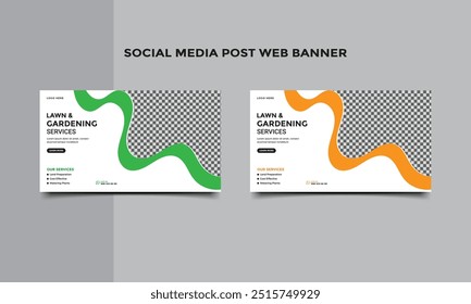 Lawn and Gardening service social media post web banner template.