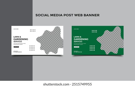 Lawn and Gardening service social media post web banner template.