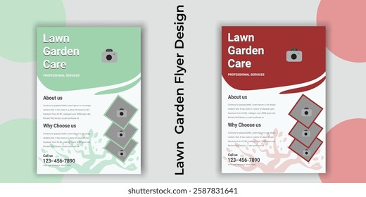 Lawn and gardening service social media post vector. Garden care and lawn mower work promotion template design. Mowing and