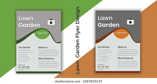 Lawn and gardening service social media post vector with dark green and blue colors. Landscaping business promotional web banner design for marketing. Farming service template vector.