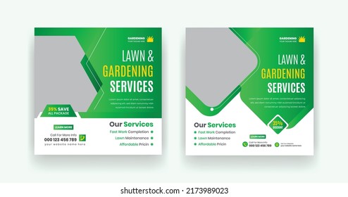 Lawn Gardening Services Social Media Post Or Care Garden Services Square Flyer Template Design Set Social Media Post Web Banner Design