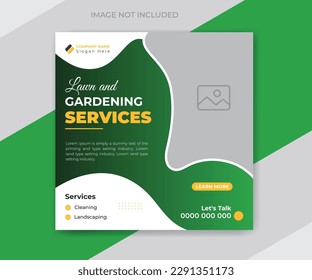 Lawn and gardening services social media post or Instagram banner template