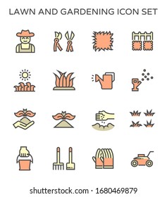 Lawn and gardening vector ico set design.