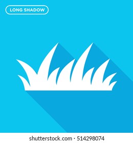 Lawn grass icon vector on blue background with long shadow, isolated