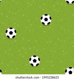 Lawn grass seamless with football in summer field,Vector cartoon Soccer ball on nature green field texture,Pattern meadow in spring, Green grass on ground, Endless Natural abstract background

 