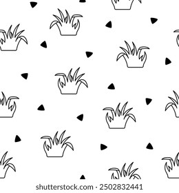 Lawn grass. Seamless pattern. Coloring Page. Flora, garden plant. Hand drawn style. Vector drawing. Design ornaments.