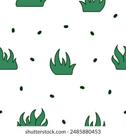 Lawn grass. Seamless pattern. Flora, garden plant. Hand drawn style. Vector drawing. Design ornaments.