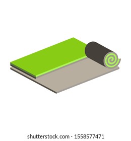 Lawn grass with soil in a roll is rolled out on the floor.Vector isometric and 3D view.