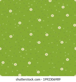 Lawn grass,daisy seamless background,Vector cartoon nature green exture,Cute white flower,meadow in spring field,Pattern summer grass,Endless seasonal for four seasons,Backdrop Natural abstract  