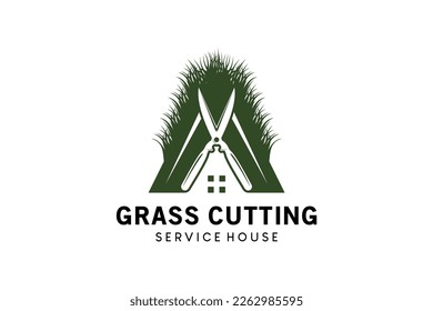 Lawn house logo design with letter A concept, lawn care logo vector illustration